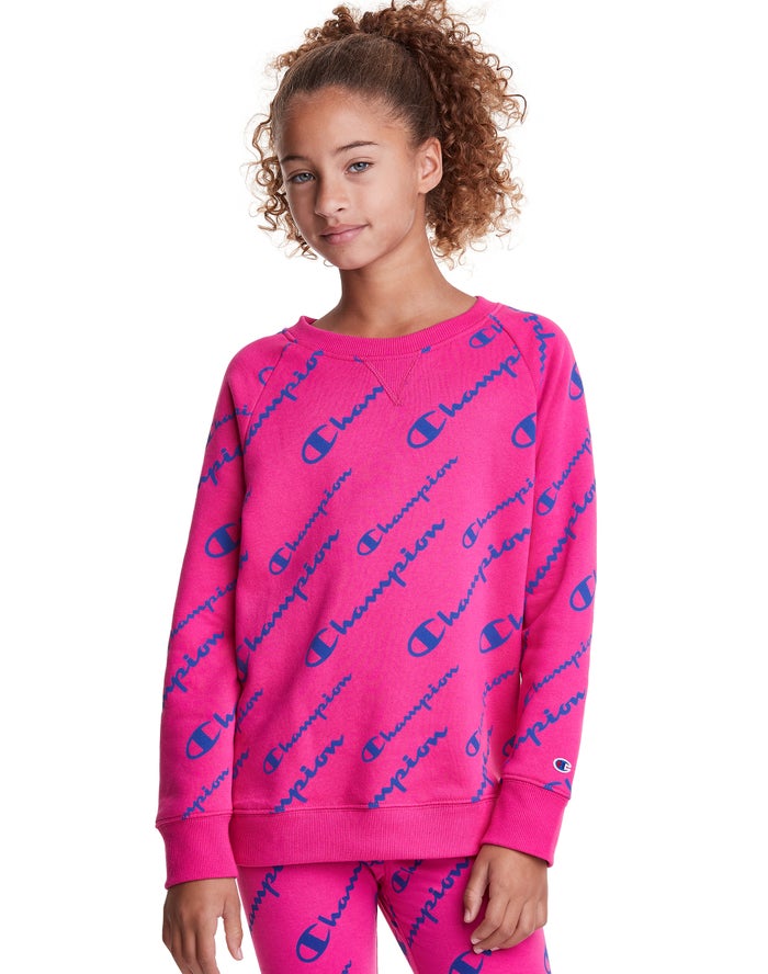 Sudadera Champion Niña - Fleece Raglan Allover Logo ( Rosas ) 4381627-BZ